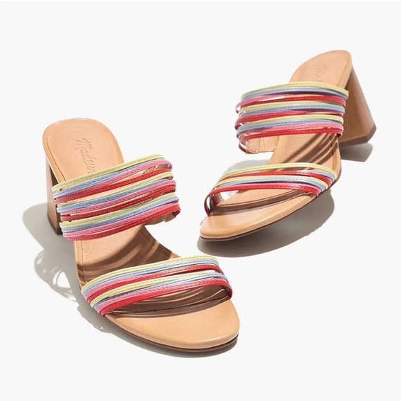 GIFTED Madewell The Meg Sandal Rainbow Heel Nude Tan Pink Purple Strap Sz 7 - Picture 2 of 7